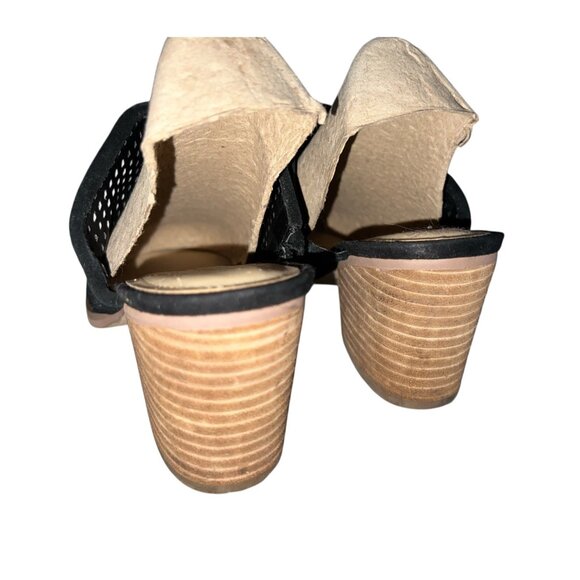 Marc Fisher Ripley Perforated Black Leather Mules With Stacked Heel Size 8M - Picture 6 of 16